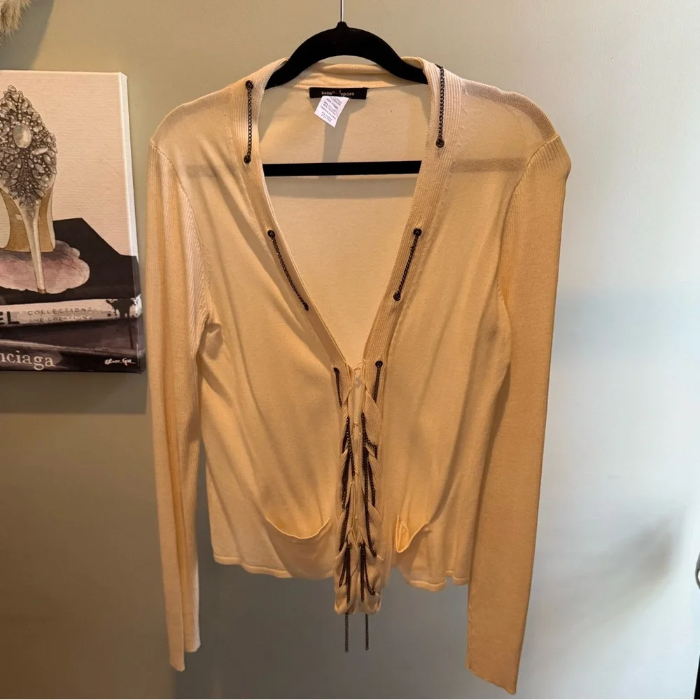 Nanette Lepore Ivory Long Sleeve Cardigan with chain detail Size L - Picture 11 of 11